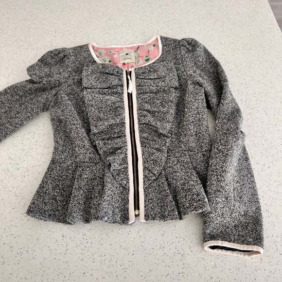 Elevenses Size 4 Women's Gray Ruffle Tweed Jacket Anthropologie - Picture 4 of 7